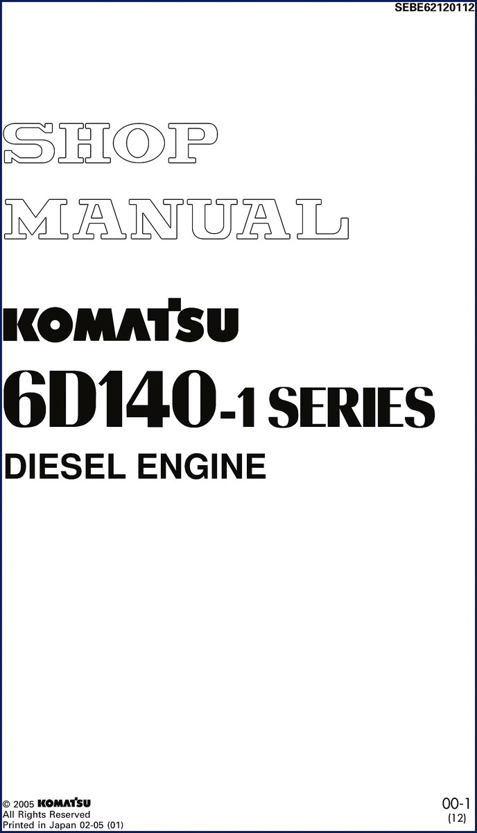 Komatsu 6D140-1 Series Diesel Engine Workshop Manual - 2005 - Cover page showing engine illustration