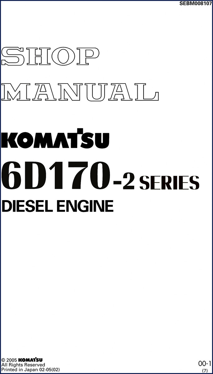 Komatsu 6D170-2 2005 Workshop Manual cover showing engine section layout