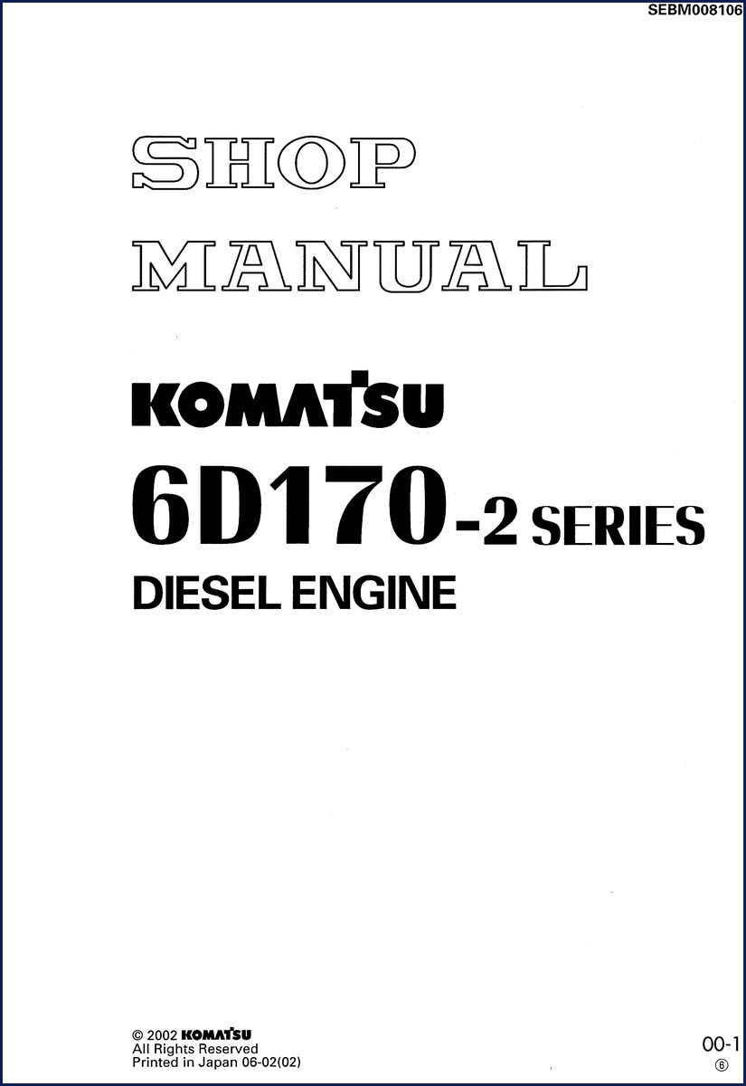 Komatsu 6D170-2 2002 Workshop Manual cover – 344 pages OEM diesel engine repair manual