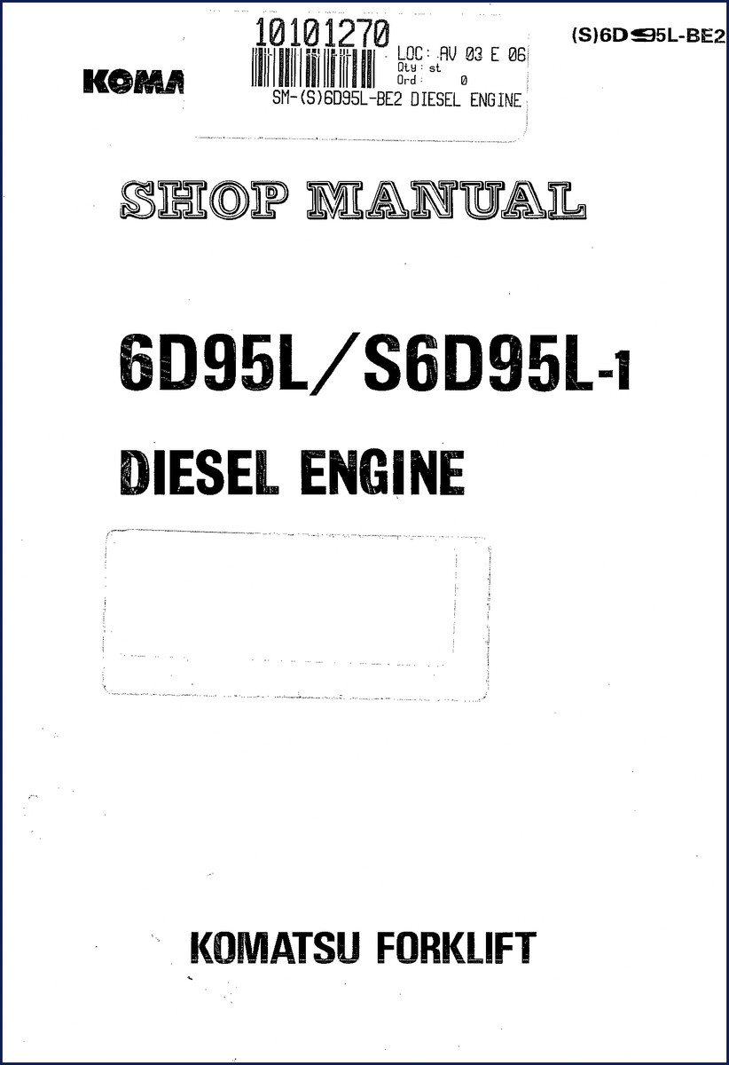 Komatsu 6D95L S6D95L-1 Service Manual 207 pages OEM shop manual cover