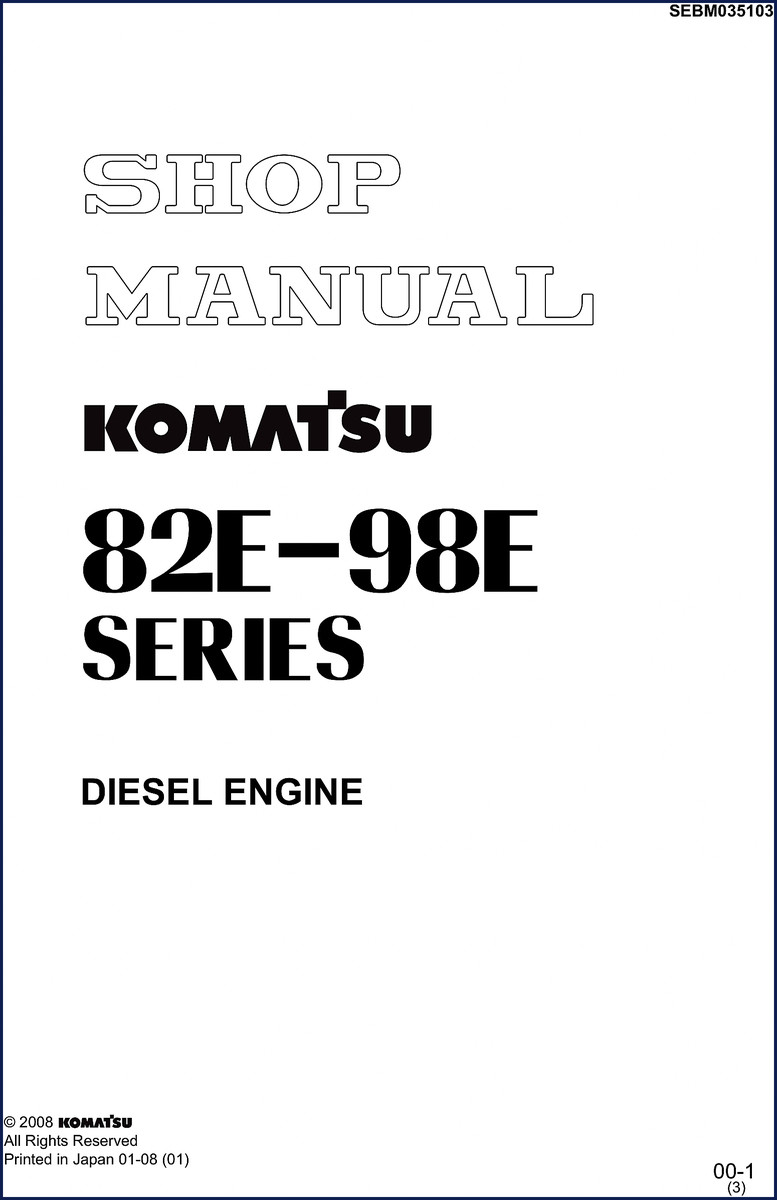 Komatsu 82E 98E Series 2008 Workshop Manual cover – 197 pages, OEM factory print