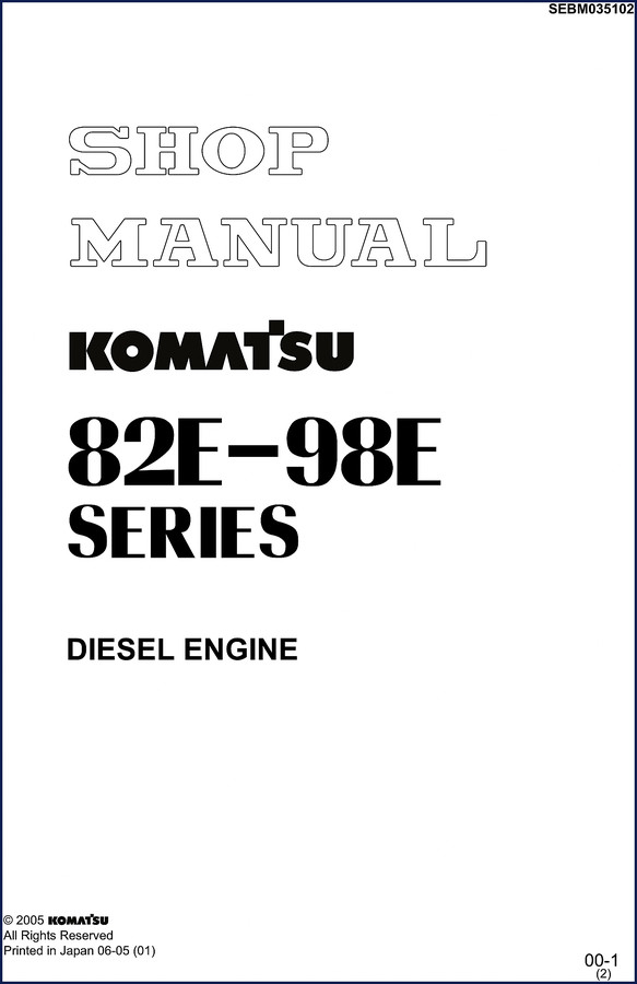Komatsu 82E 98E 2005 Workshop Manual cover – factory diesel engine service manual 206 pages