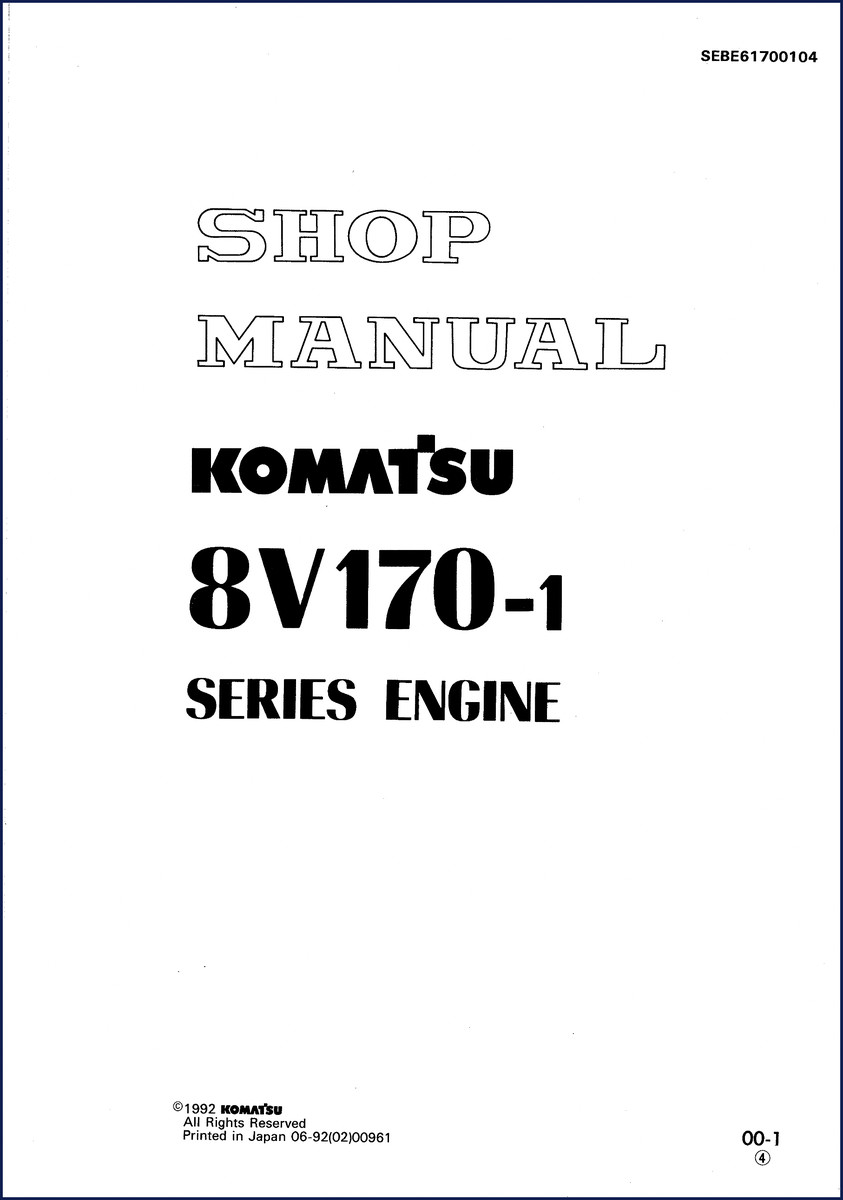 Komatsu 8V170-1 1992 Workshop Manual cover page