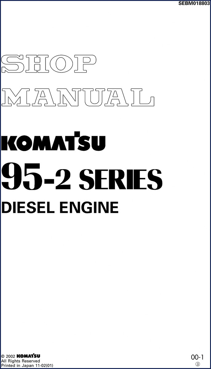 Komatsu 95-2 2002 Workshop Manual cover showing engine and model designation