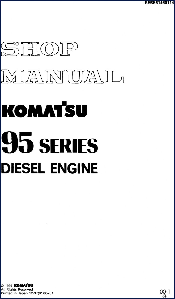Komatsu 95 SERIES 1997 Service Manual cover showing diesel engine cutaway