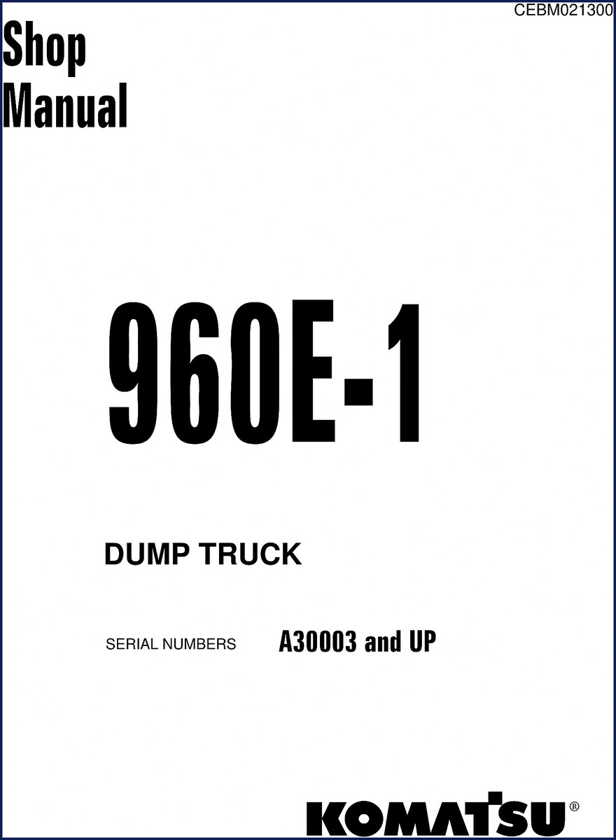 Komatsu 960E-1 workshop manual cover showing front and side views of dump truck