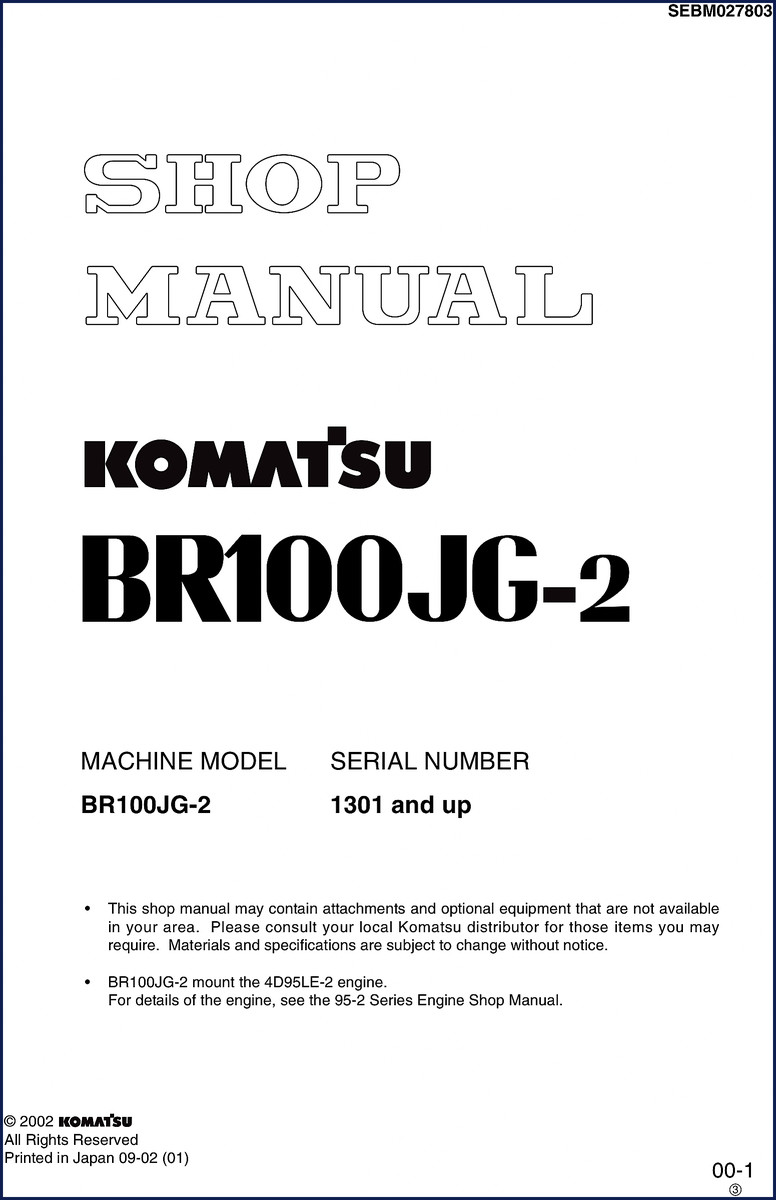 Komatsu BR100JG-2 2002 Workshop Manual cover page