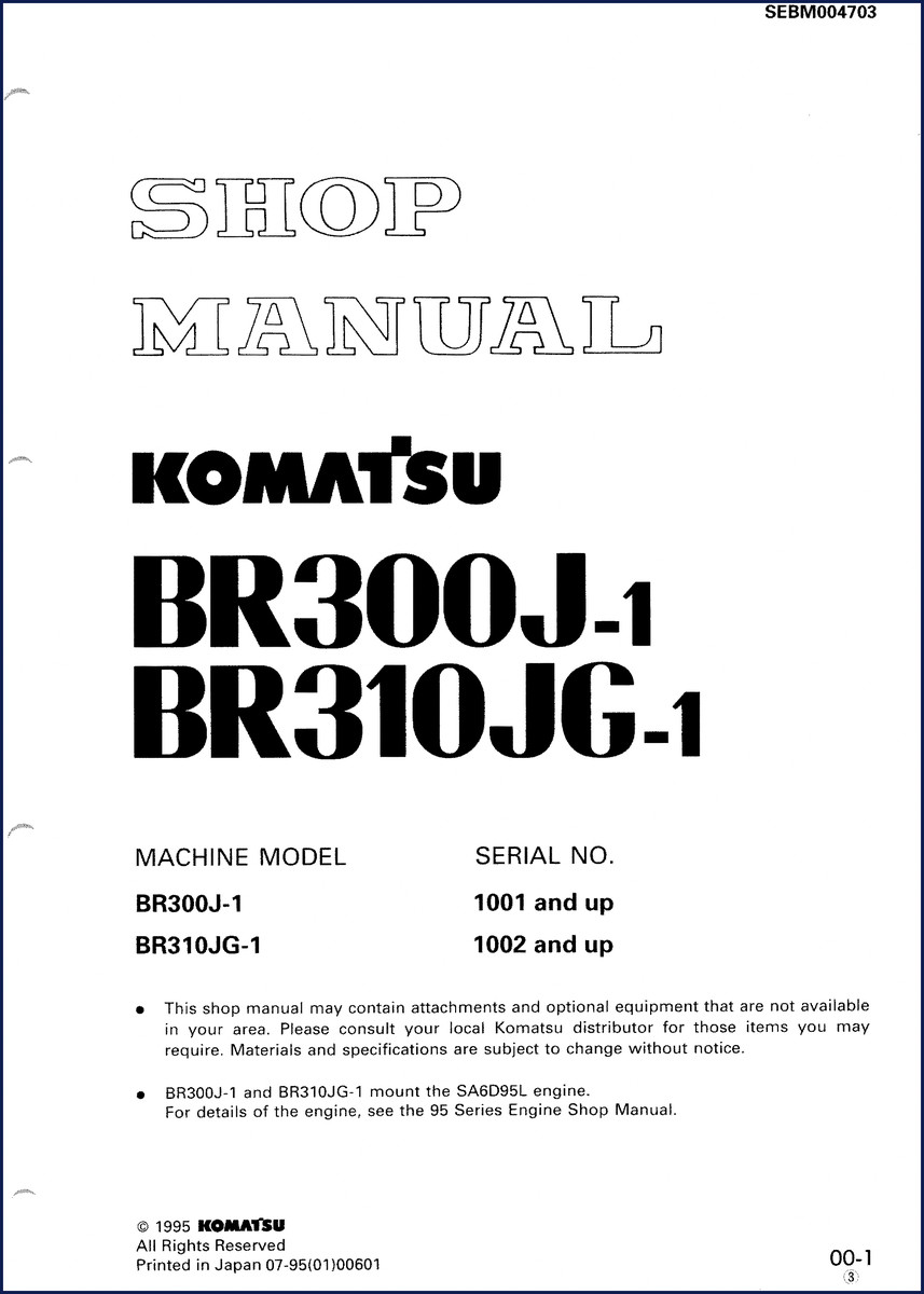 Komatsu BR300J-1 and BR310JG-1 workshop manual cover, 1995, 367 pages, factory document