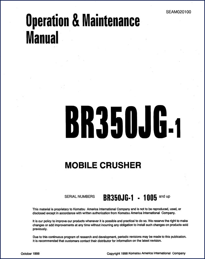 Komatsu BR350JG-1 1998 Operators Manual cover - OEM factory document