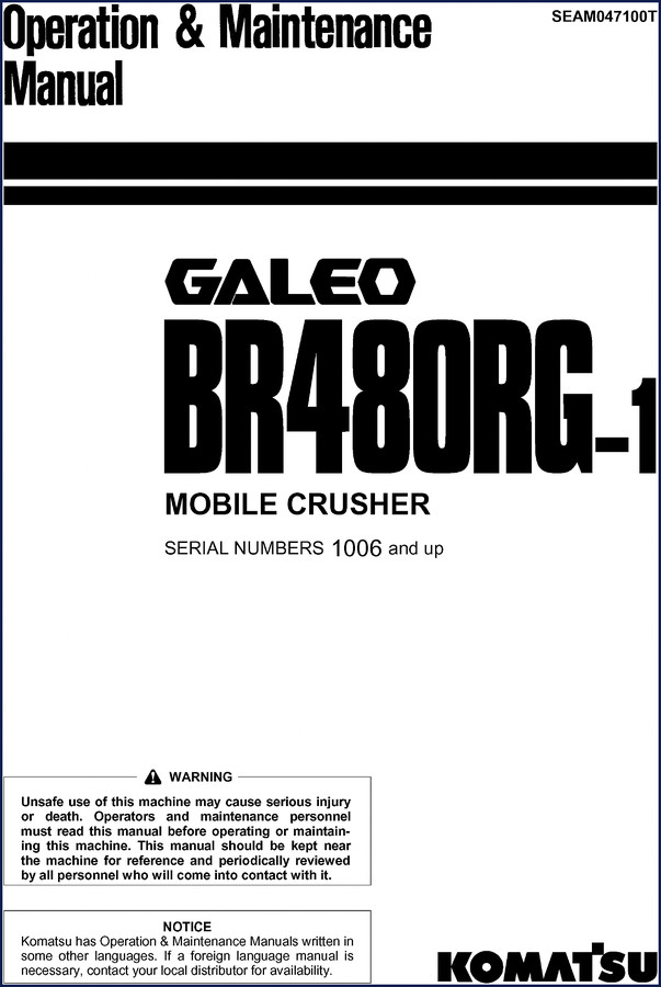 Komatsu BR480RG-1 Service Manual cover – OEM factory repair manual for mobile crusher