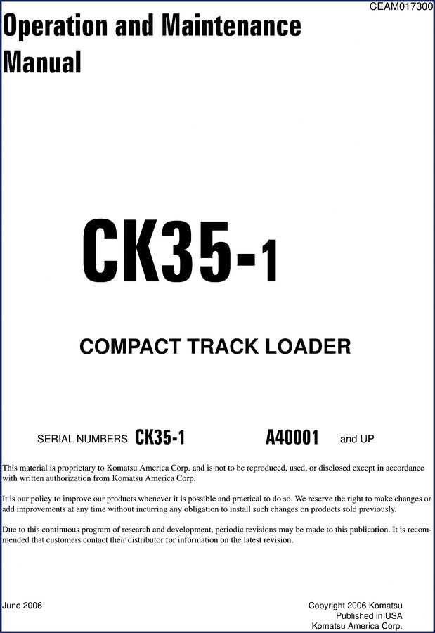 Komatsu CK35-1 2006 Operators Manual cover
