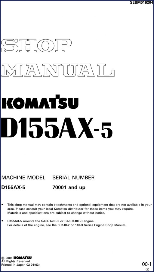 Komatsu D155AX-5 Bulldogs Operator Manual – Factory OEM 290 pages