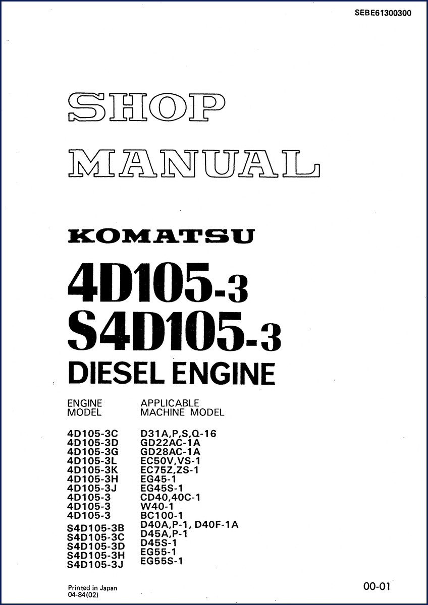 Komatsu D31A, GD22AC, GD28AC, EC50V, EC75Z 1984 Workshop Manual front cover