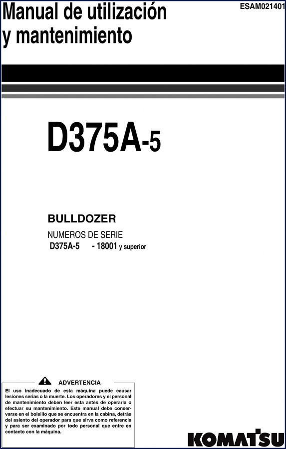 Komatsu D375A-5 2003 workshop manual cover – OEM shop manual for bulldozer serial 18001 and up