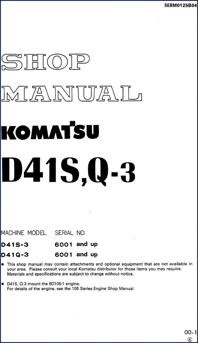 Komatsu D41S D41Q Workshop Manual cover - 456 pages factory OEM documentation