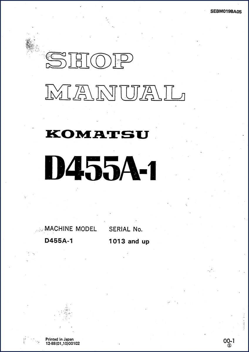 Komatsu D455A-1 1988 Workshop Manual cover page – 1202 pages of factory service data