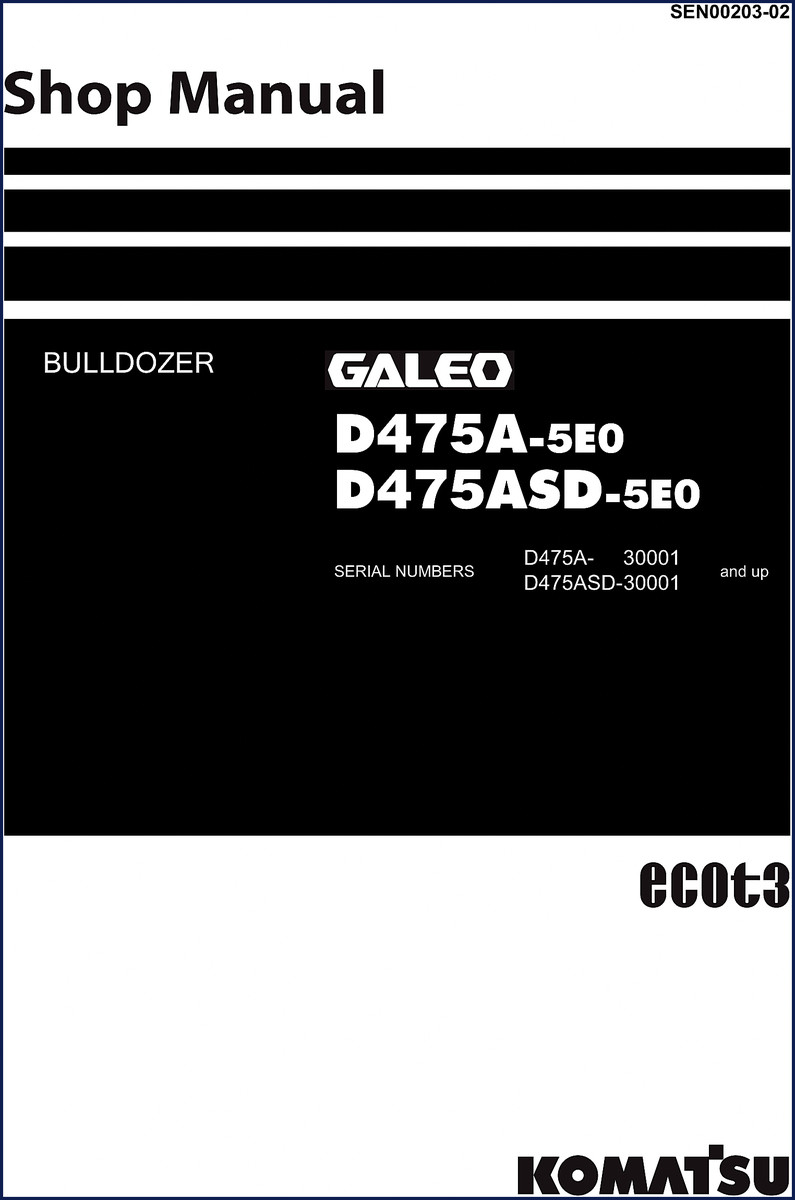 Komatsu D475A-5E0 Workshop Manual cover - OEM factory service manual for bulldozer