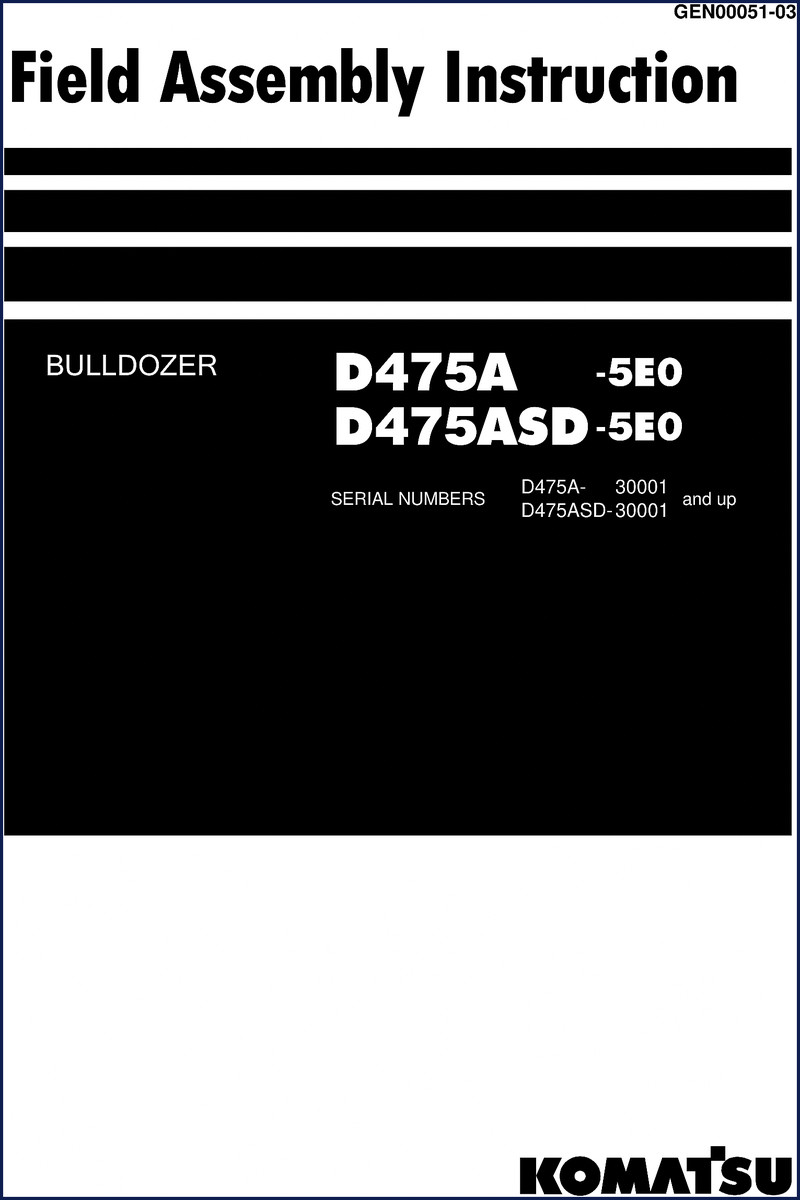 Komatsu D475A-5E0 Bulldozer Field Assembly Instruction Manual Cover
