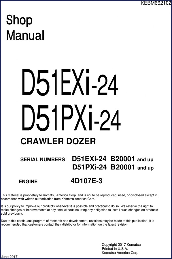 Komatsu D51EXi-24 D51PXi-24 2017 OEM Workshop Manual cover page