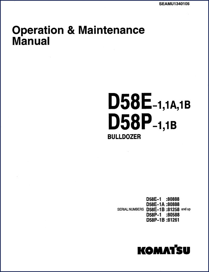 1998 Komatsu D58E-1B D58P-1B Workshop Manual cover - 584 page factory service manual