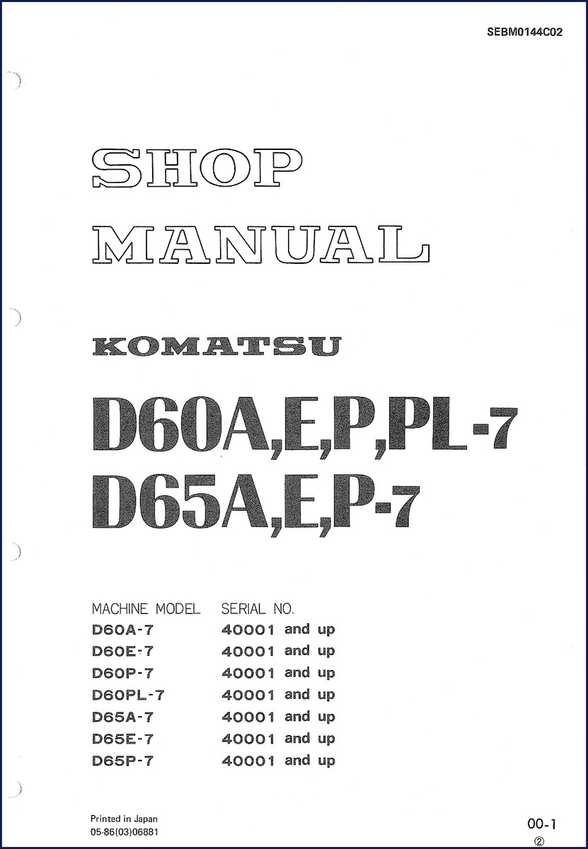 Komatsu D60A-7 D60E-7 D60P-7 D60PL-7 D65A-7 1986 Service Manual cover