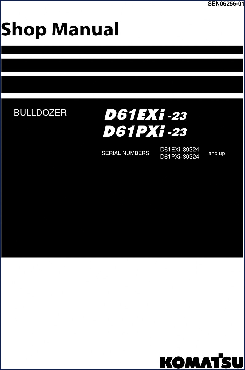 Komatsu D61EXi-23 D61PXi-23 workshop manual cover with bulldozer illustration