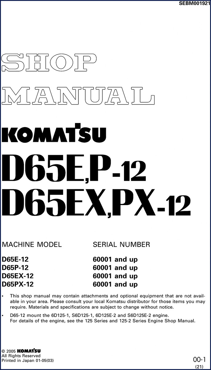 Komatsu D65E-12 D65P-12 D65EX-12 D65PX-12 2005 Workshop Manual cover