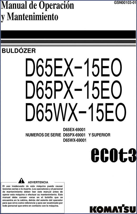 Komatsu D65EX-15EO Operators Manual cover - factory OEM document
