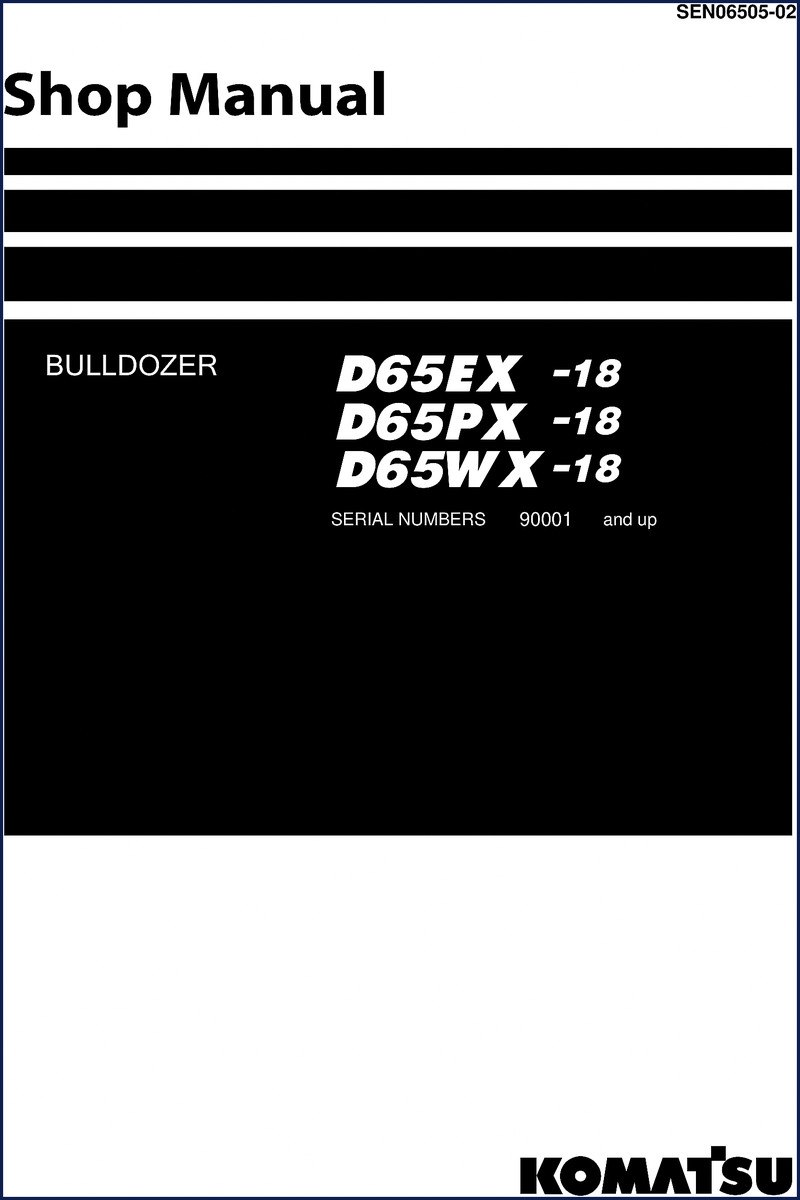 Komatsu D65EX-18 workshop manual cover page showing bulldozer model and document type