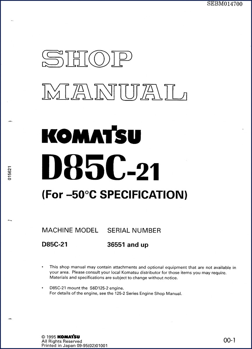Komatsu D85C-21 1995 Workshop Manual cover – 523 pages OEM service manual