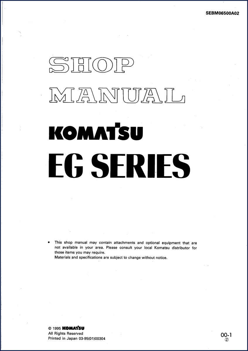 Komatsu EG 1995 Workshop Manual cover - official factory service manual for EG series generators