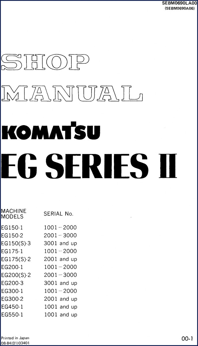 Komatsu EG150-1 EG150-2 EG150(S)-3 EG175-1 EG175(S)-2 1984 Workshop Manual cover