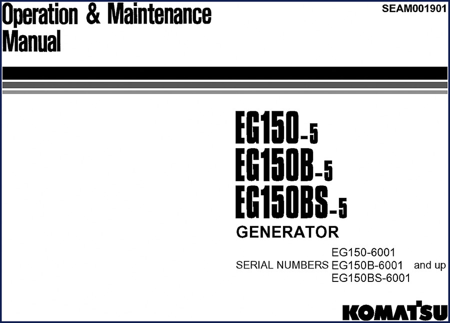 Komatsu EG150-5 generator Operators Manual cover showing front panel and engine compartment