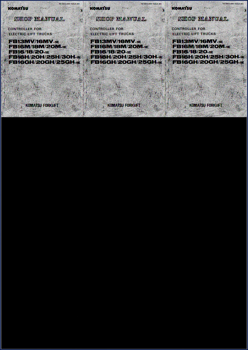 Komatsu FB13MV, FB16MV, FB16M, FB18M, FB20M service manual cover showing forklift controller documentation