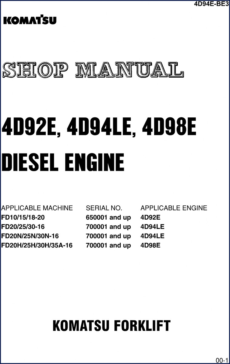 Komatsu FD10 FD15 FD18 FD20 FD25 workshop manual cover 159 pages diesel engine