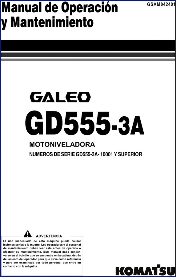 Komatsu GD555-3A Operators Manual cover - OEM factory document for motor grader operation and maintenance