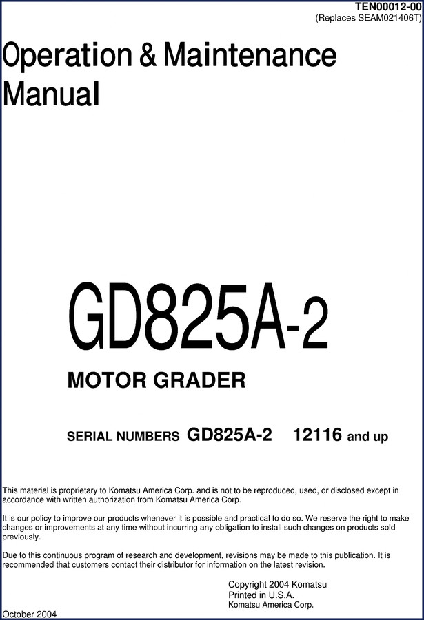 Komatsu GD825A-2 2004 Service Manual cover