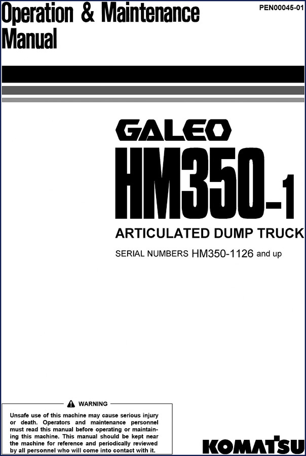 Komatsu HM350-1 Operators Manual 273 pages OEM factory safety and operation documentation