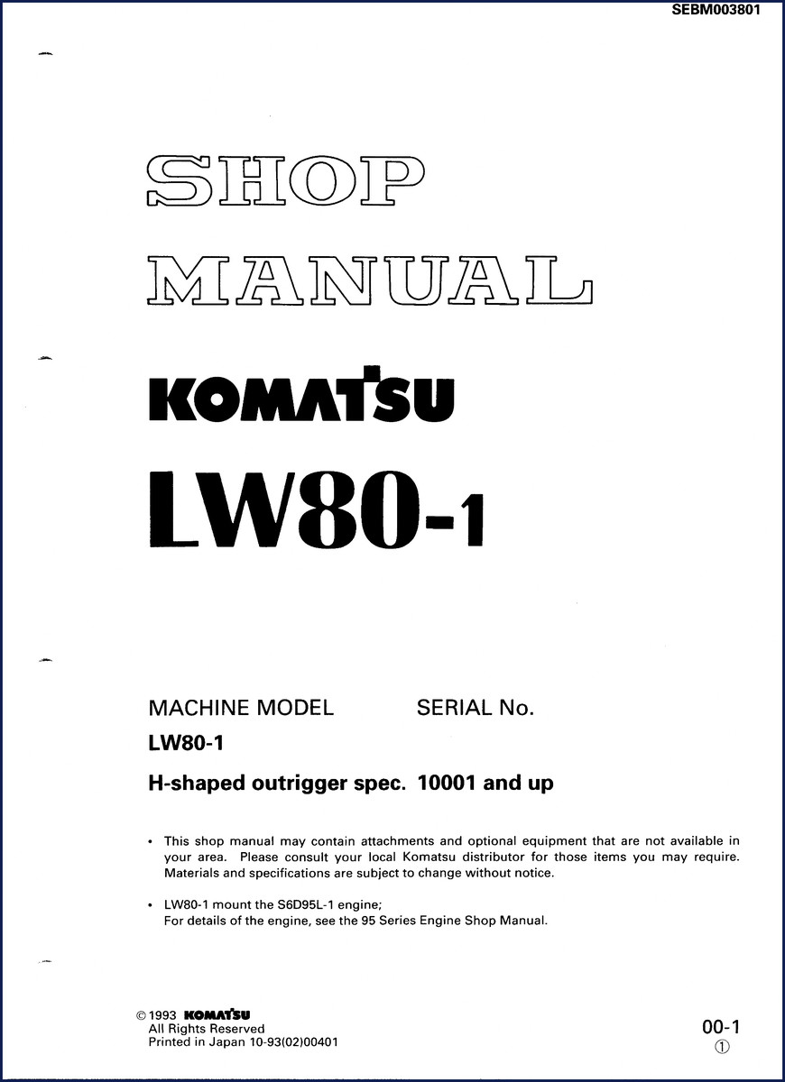1993 Komatsu LW80-1 Workshop Manual cover – OEM shop manual