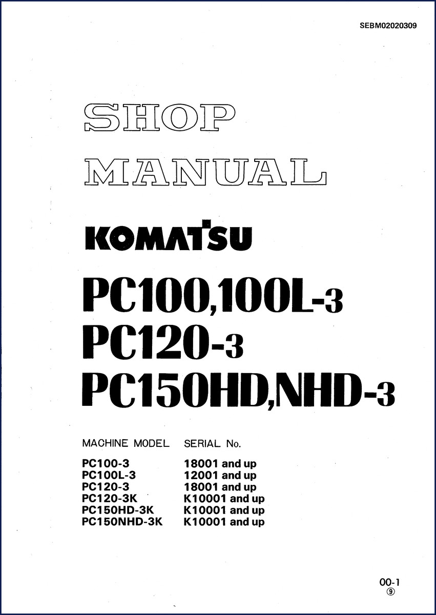 Komatsu PC100 PC120-3 Service Manual cover - 629 pages OEM factory shop manual