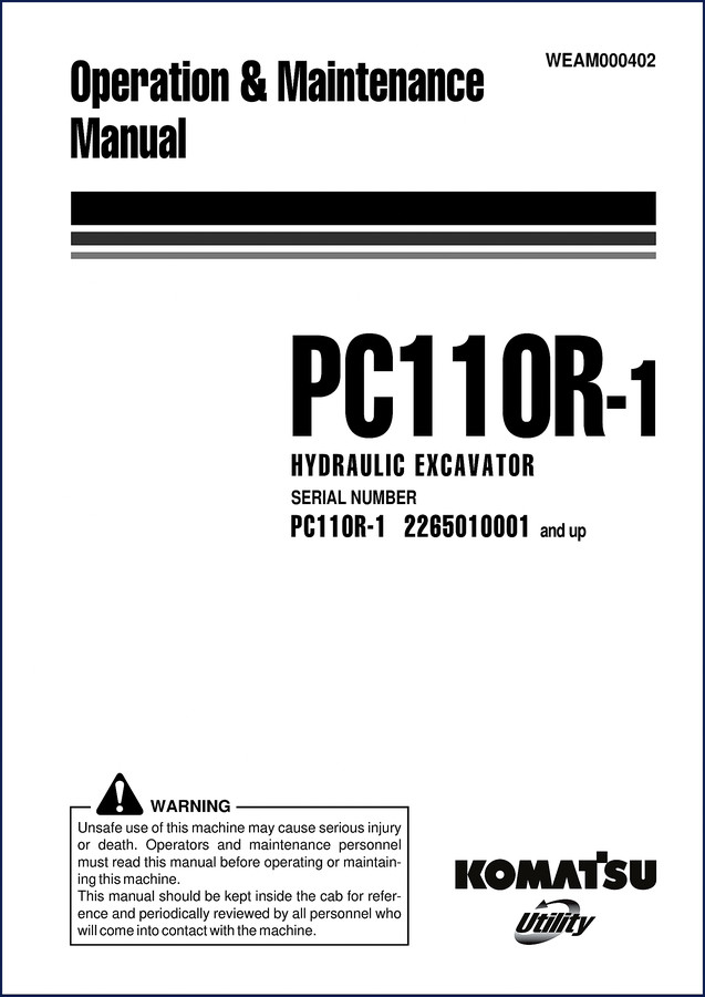 Komatsu PC110R-1 Service Manual cover - 212 pages OEM factory repair manual for hydraulic excavator