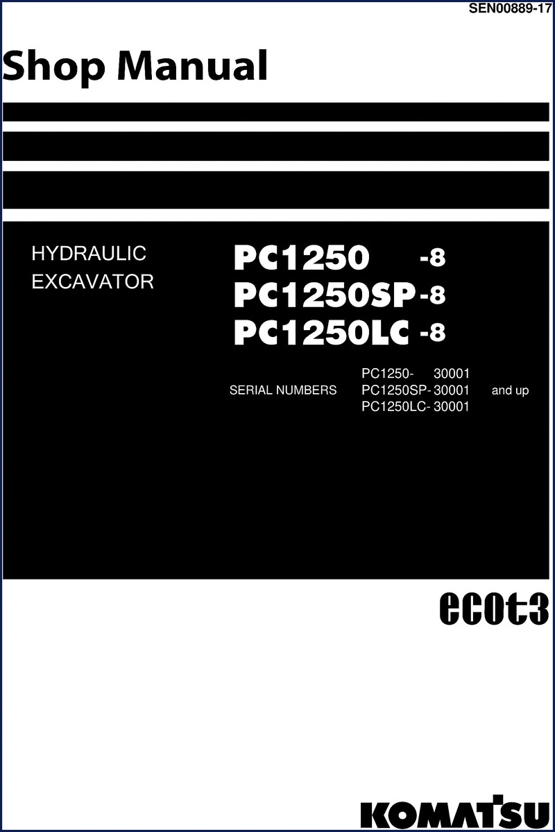 Komatsu PC1250-8 Workshop Manual cover with index and foreword pages