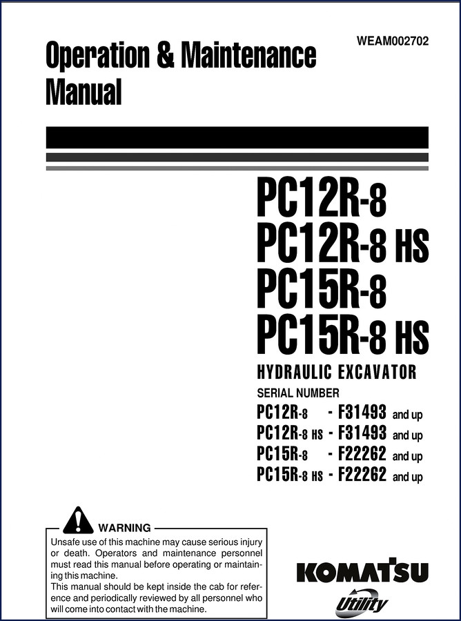 Komatsu PC12R-8 PC15R-8 Operators Manual - Factory OEM 208 pages