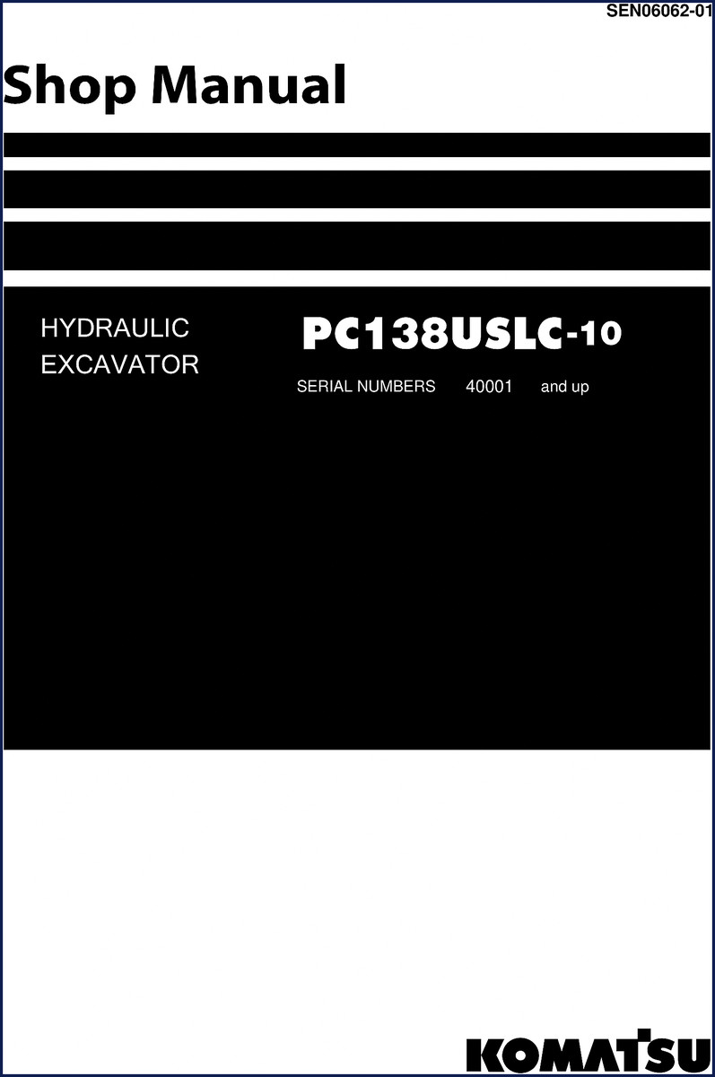 Komatsu PC138USLC-10 Shop Manual cover - factory workshop manual for hydraulic excavator