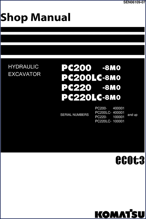 Komatsu PC200-8MO hydraulic excavator workshop manual cover – 1539 pages factory repair manual