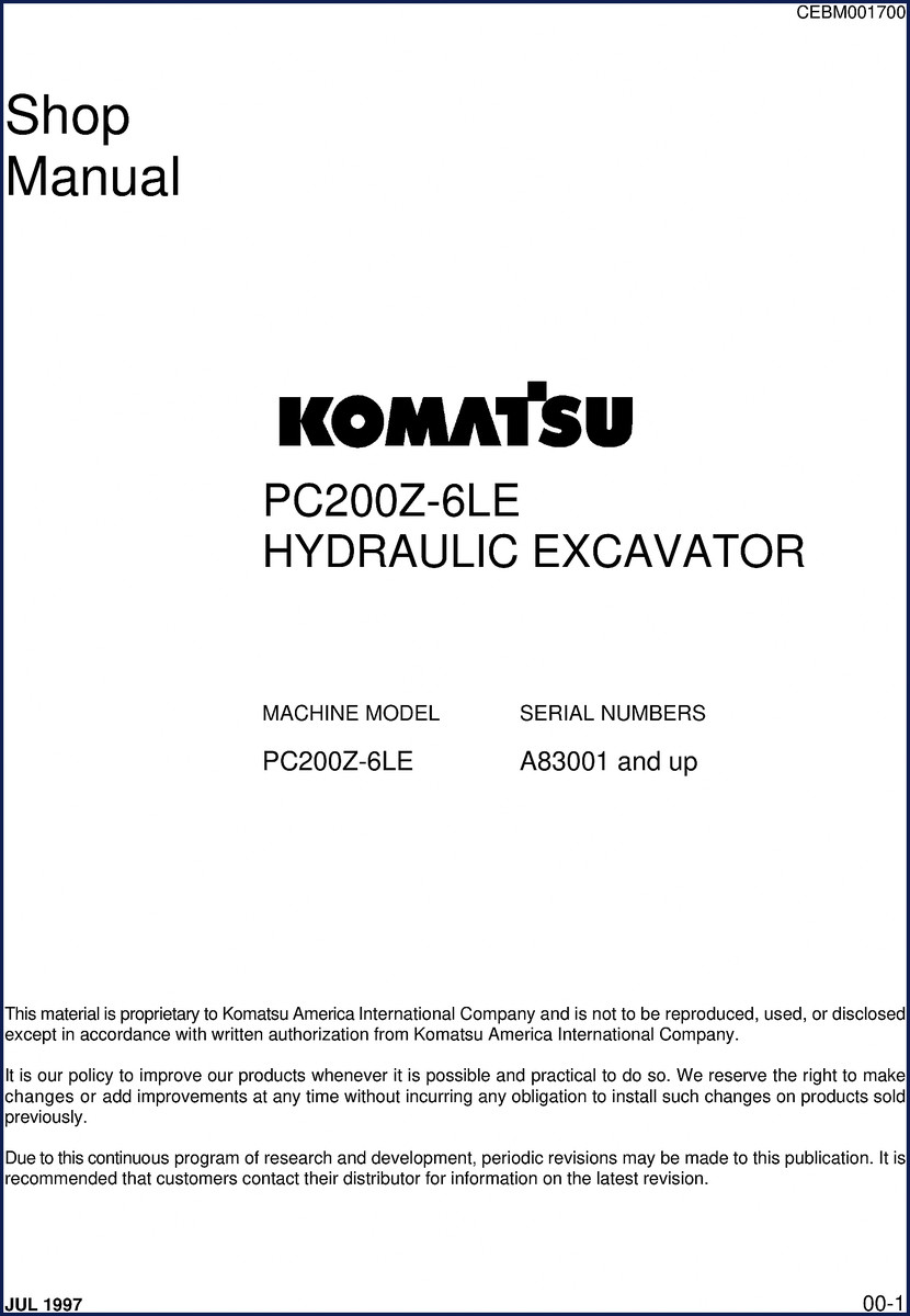 Komatsu PC200Z-6LE 1997 Workshop Manual cover page