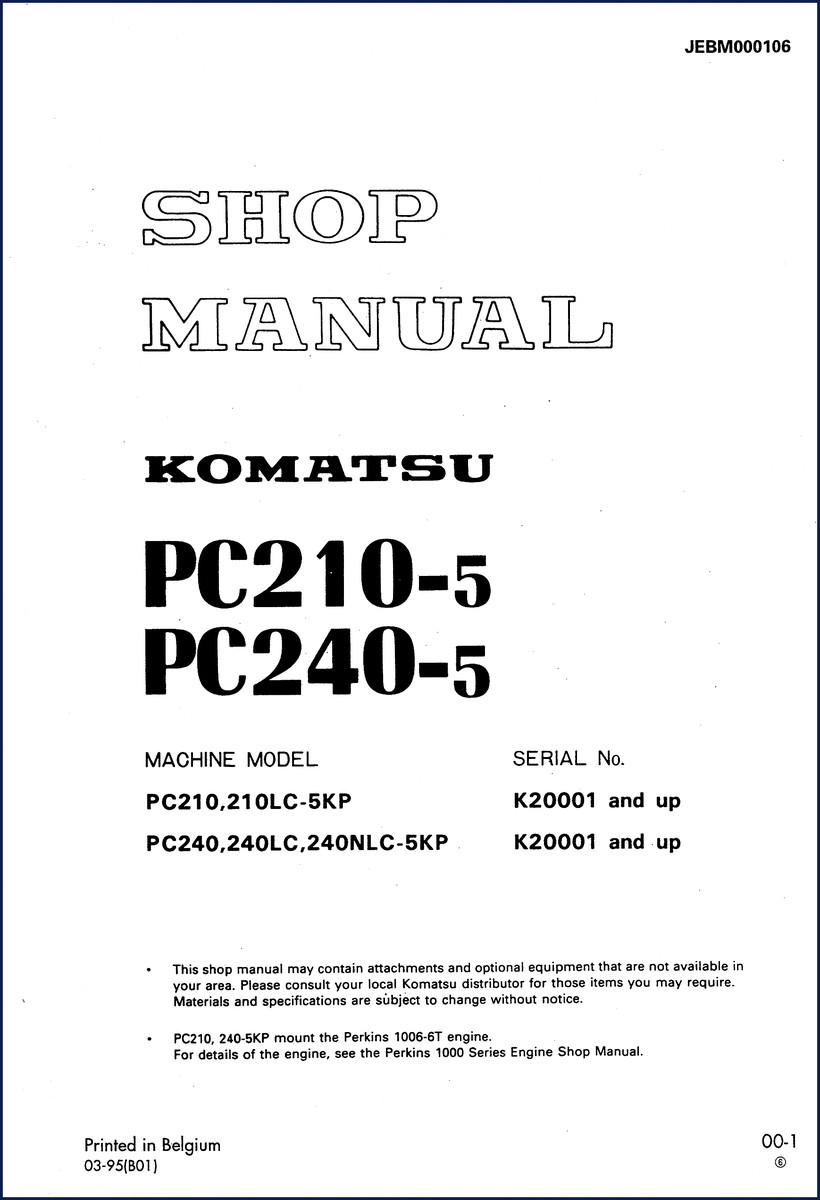 Komatsu PC210-5 PC240-5 1995 Workshop Manual cover page