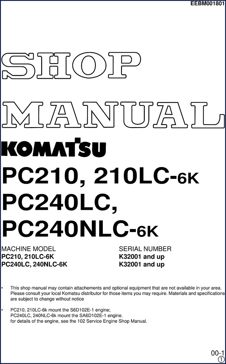 Komatsu PC210-6K Workshop Manual cover – 665 page OEM factory service manual