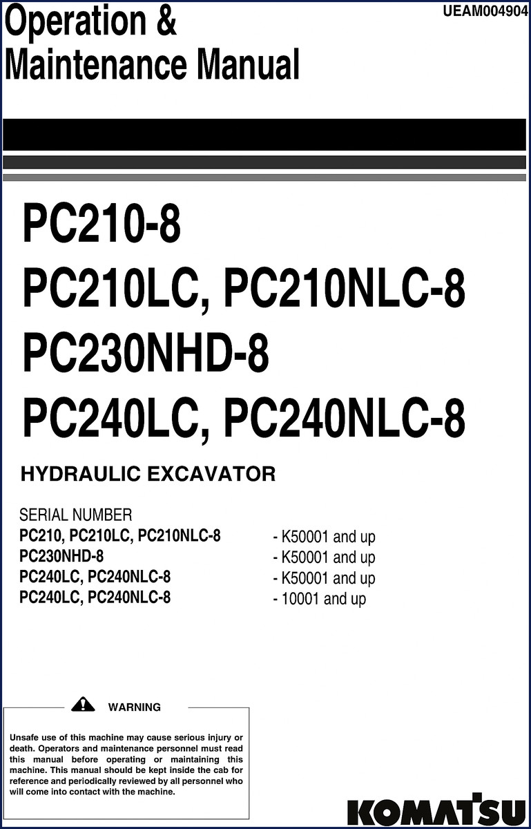 Komatsu PC210-8 series operation and maintenance manual cover - OEM 464-page operators handbook