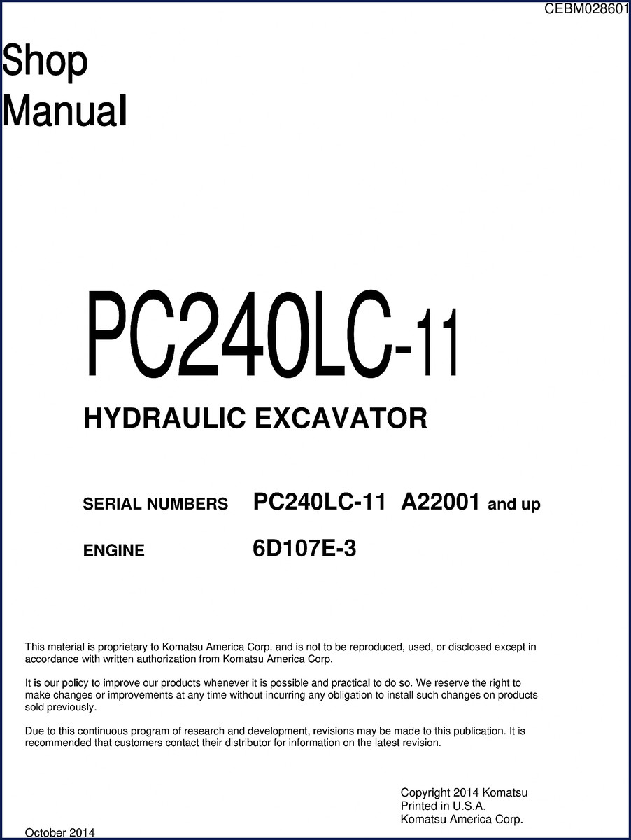 Komatsu PC240LC-11 2014 Workshop Manual cover